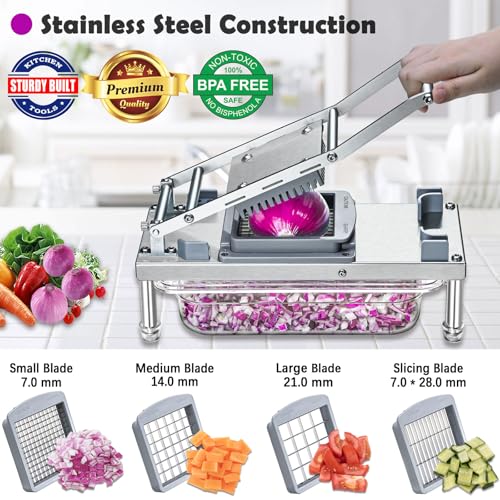 Moeuonb Stainless Steel Vegetable Chopper with 10 Blades - Mandoline Slicer-Pro Food Chopper with Container - Veggie Salad Onion Chopper - Potato Dicer - Tomato Cutter - Cheese Grater - Image 2