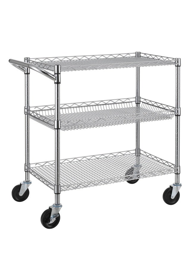 Finnhomy 3 Tier Heavy Duty Commercial Grade Utility Cart Wire Rolling Cart With Handle Bar Steel Service Cart With Wheels Utility Shelf Plant Display Shelf Food Storage Trolley Nsf Listed  - Image 1