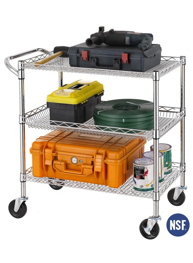 Finnhomy 3 Tier Heavy Duty Commercial Grade Utility Cart Wire Rolling Cart With Handle Bar Steel Service Cart With Wheels Utility Shelf Plant Display Shelf Food Storage Trolley Nsf Listed  - Image 2
