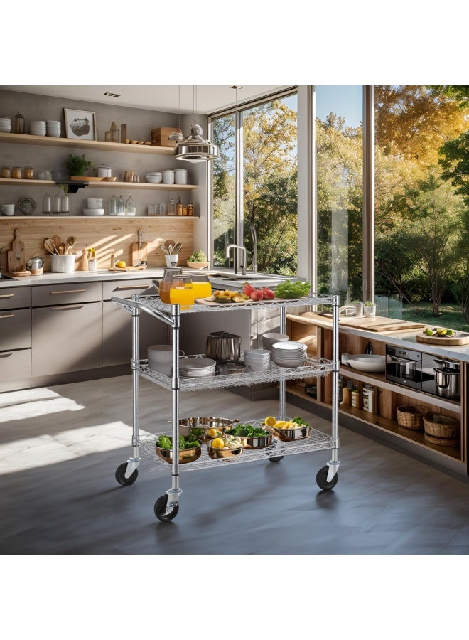 Finnhomy 3 Tier Heavy Duty Commercial Grade Utility Cart Wire Rolling Cart With Handle Bar Steel Service Cart With Wheels Utility Shelf Plant Display Shelf Food Storage Trolley Nsf Listed  - Image 3