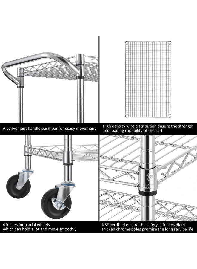 Finnhomy 3 Tier Heavy Duty Commercial Grade Utility Cart Wire Rolling Cart With Handle Bar Steel Service Cart With Wheels Utility Shelf Plant Display Shelf Food Storage Trolley Nsf Listed  - Image 5