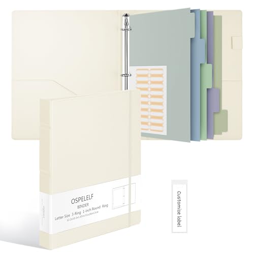 Ospelelf Vintage Hardcover 3 Ring 1 inch Leather Binder, Professional Binders Organizer Suitable for Letter Size Documents, Binder Dividers with Tabs, Beige - Image 4