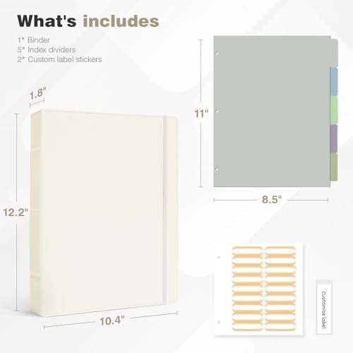 Ospelelf Vintage Hardcover 3 Ring 1 inch Leather Binder, Professional Binders Organizer Suitable for Letter Size Documents, Binder Dividers with Tabs, Beige - Image 2
