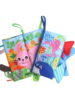 Generic Baby Baby Animal Tail Cloth Book Marine Animal World Palm Book Early Education Science And Education Toy 5 Pages 10 Faces-Color:3977-1 Jungle Animals -0.075kg  - Image 4