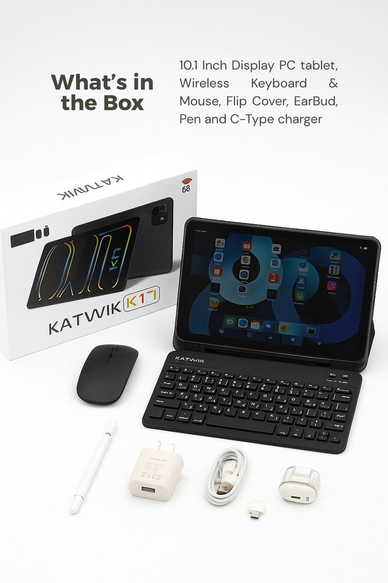 كاتويك تابلت K17 الذكي للأطفال للتعلم، شاشة بحجم 10 بوصات، لوحة مفاتيح وفأرة لاسلكية، غطاء قابل للطي، قلم، شاحن من نوع C - Image 3