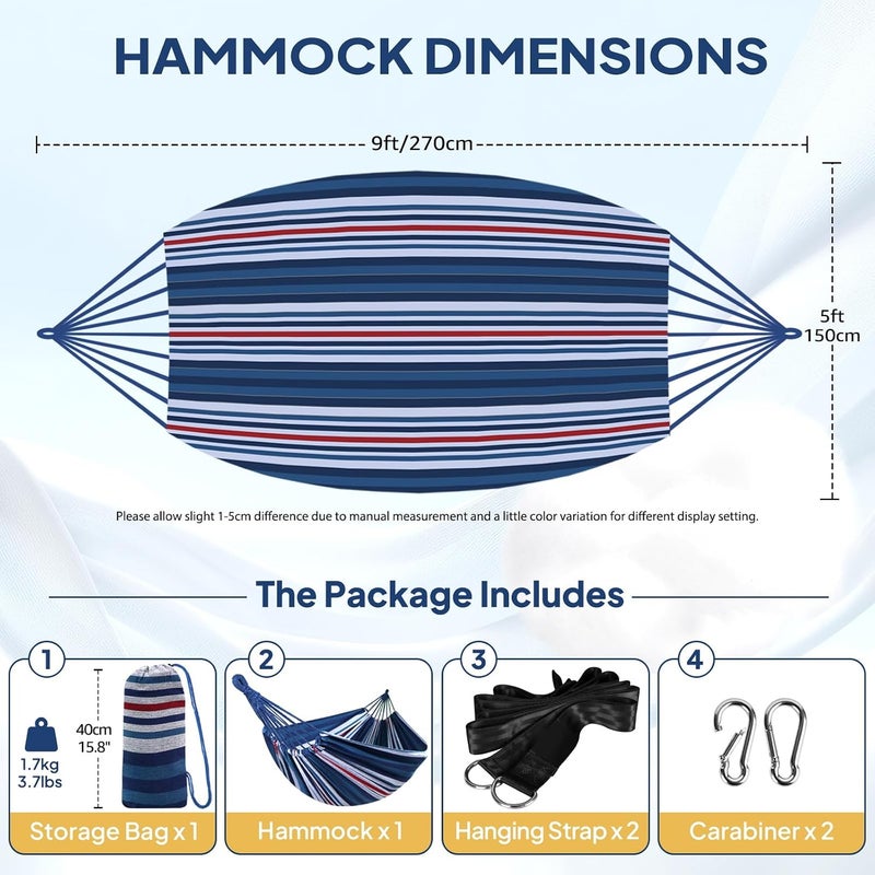 Anyoo Garden Cotton Hammock Comfortable Fabric Hammock with Tree Straps for Hanging Durable Hammock Up to 450lbs Portable Hammock with Travel Bag,Perfect for Camping Outdoor/Indoor Porch Backyard - Image 2