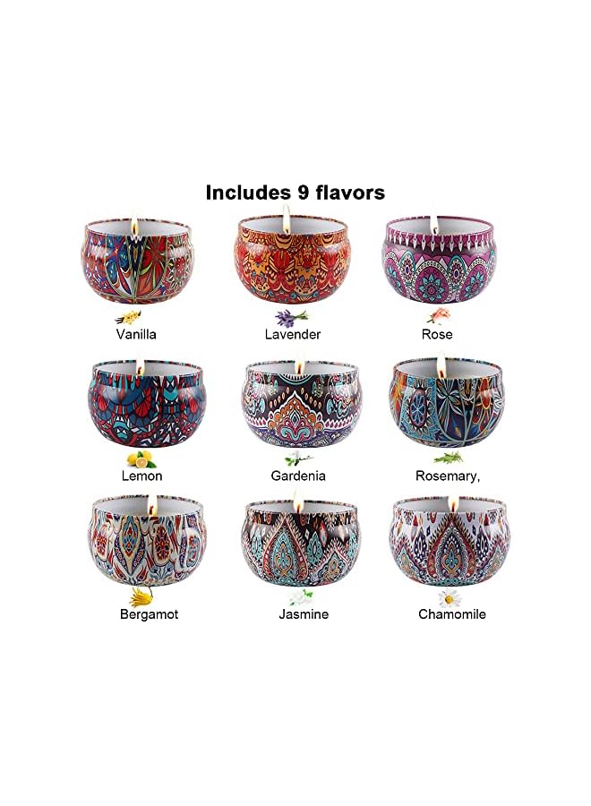 The Bros طقم هدايا الشموع المعطرة، 9 قطع شمعة معدنية للسفر محمولة للاسترخاء، شمعة عطرية خالية من الدخان بالشمع الطبيعي، روائح متنوعة لشموع الجرة للاستحمام واليوغا والنوم والمهرجانات وحفلات الزفاف والهدايا - Image 5