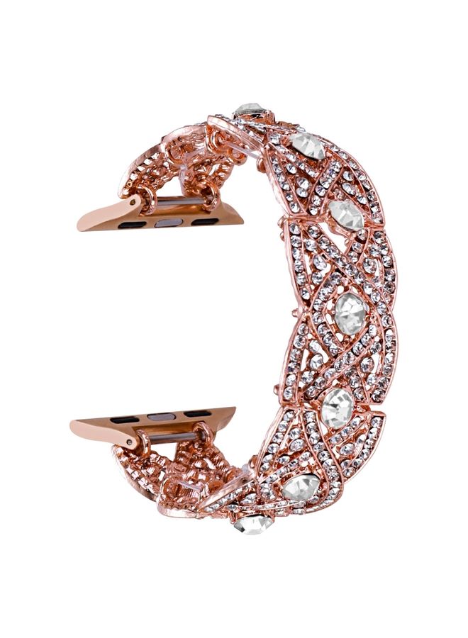 Replacement Strap Diamonds Twist Metal Watch Band For Apple Watch 9 41mm Rose Gold White