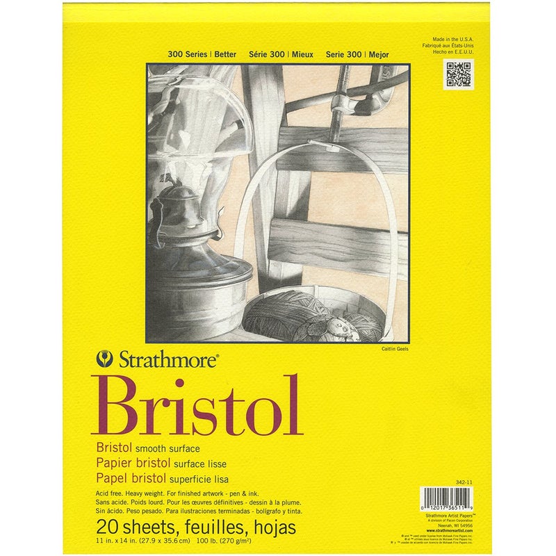 Strathmore 300 Series Bristol Paper Pad, Smooth, Tape Bound, 11x14 inches, 20 Sheets (100lb/270g) - Artist Paper for Adults and Students - Markers, Pen and Ink - Image 1