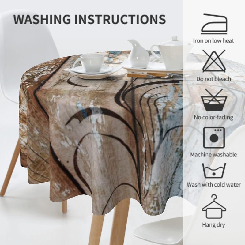 Giwawa Rustic Daisy Round Tablecloth 60 Vintage Flower on Wood Grain Board Circle Table Cloth Cabin Country Style Table Cover Heat Resistant for Kitchen Dining Indoor Outdoor Farmhouse Decor - Image 3
