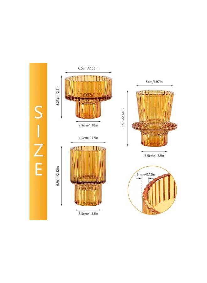 The Bros Glass Candle Holders, Set of 3 Ribbed Glass Candlesticks, Vintage Crystal Tealight Taper Candle Container Stand for Christmas Decorations Table Centerpieces Festival, Wedding Dinner Party (Amber) - Image 2