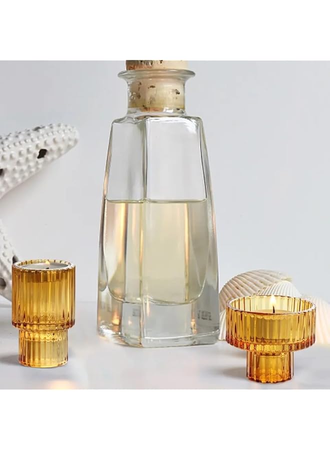 The Bros Glass Candle Holders, Set of 3 Ribbed Glass Candlesticks, Vintage Crystal Tealight Taper Candle Container Stand for Christmas Decorations Table Centerpieces Festival, Wedding Dinner Party (Amber) - Image 4