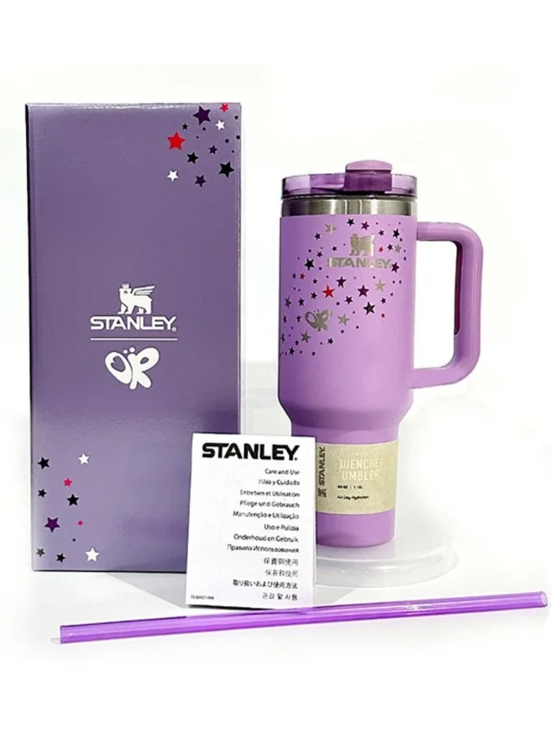 Stanley 40oz Quencher H20 Flowstate Stainless Steel Vacuum Insulated Tumbler with Lid and Straw for Water, Iced Tea or Coffee, Smoothie and More, Cream (Purple) - Image 1