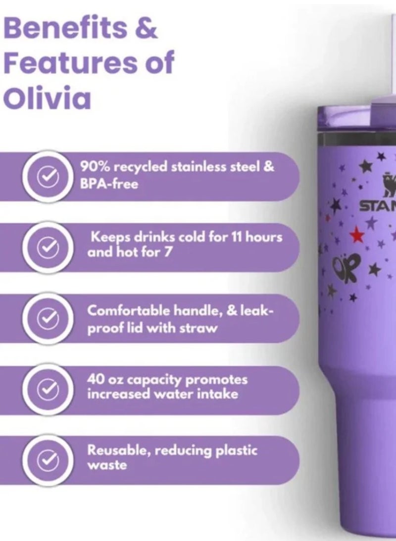 Stanley 40oz Quencher H20 Flowstate Stainless Steel Vacuum Insulated Tumbler with Lid and Straw for Water, Iced Tea or Coffee, Smoothie and More, Cream (Purple) - Image 3