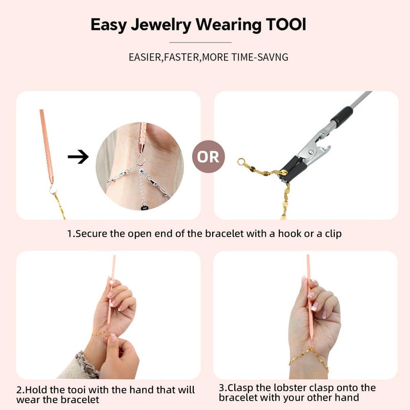 PEOUWNES 2 Pcs Bracelet Helper Tool Hook, Bracelet Helper to Put on Yourself, Wearing Tool Aid Assistance for Necklace Watch Clasps Zippers Crafts Adjustment(Silver and Rose Gold) - Image 4