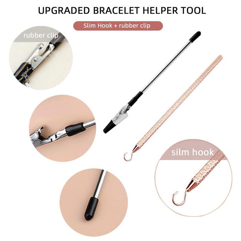 PEOUWNES 2 Pcs Bracelet Helper Tool Hook, Bracelet Helper to Put on Yourself, Wearing Tool Aid Assistance for Necklace Watch Clasps Zippers Crafts Adjustment(Silver and Rose Gold) - Image 5