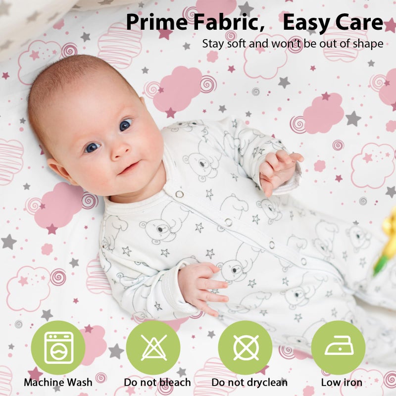 FIEMOL Baby Bedside Bassinet Sheets Fitted Girl, 33â€x20â€ Compatible with Baby Delight Dream On Me & Most Rectangle Bedside Sleeper Bassinet Mattresses, Super Soft Microfiber Pink Rainbow - Image 5