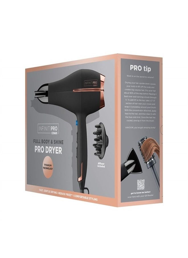 CONAIR - INFINITIPRO BY CONAIR Hair Dryer, 1875W AC Motor Pro Hair Dryer with Ceramic Technology, Includes Diffuser and Concentrator, Black - Image 1