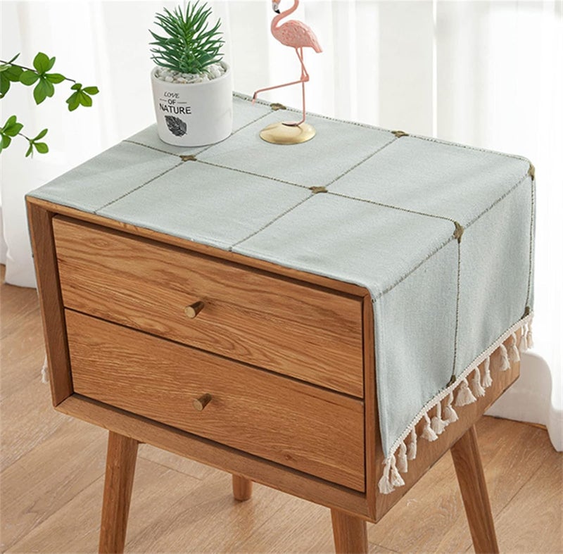 Utobanh Simple Bedside Table Tassel Cover Cloth, Tablecloth Cover Towel, Suitable for Bedside Table TV Microwave Washing Machine Refrigerator Dust Cover (Gray Green, 15.7 * 35.4 inches) - Image 1
