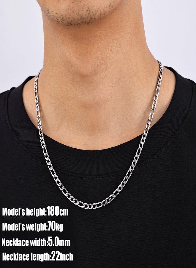 Fiusem قلادة فيجارو فضية اللون من فيوسيم للرجال، سلسلة من الفولاذ المقاوم للصدأ 5 مم للرجال والنساء بطول 24 بوصة - Image 2