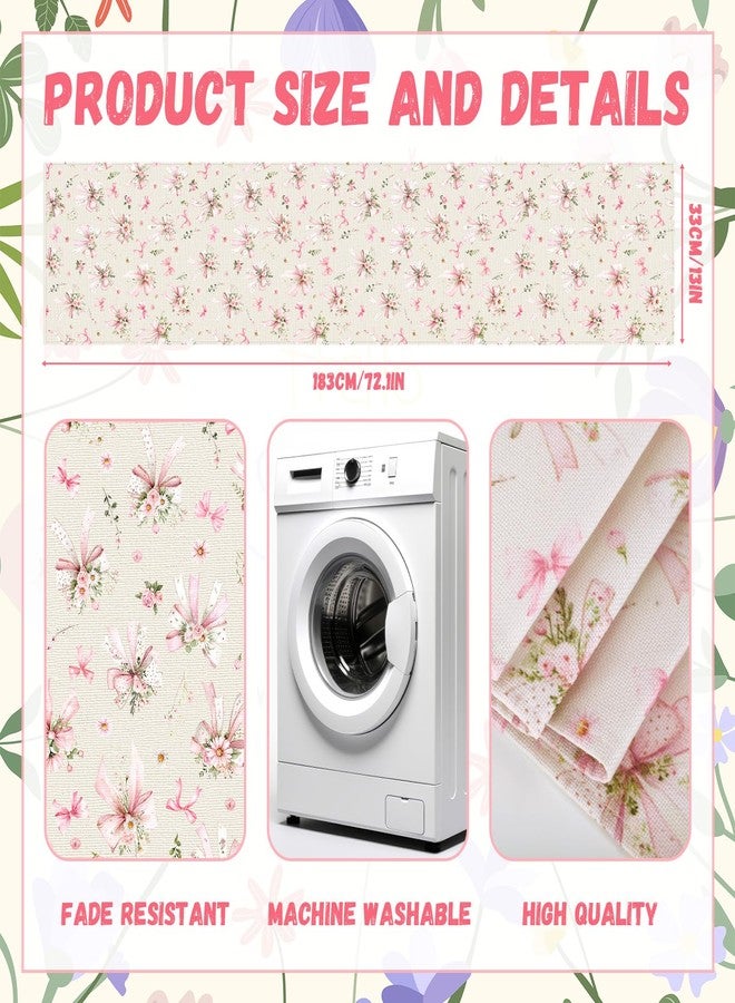 Mindsoft 13" x 72" Inch Pink Bow Floral Table Runner Pink Bow Flower Table Decor Flower Cloth Runner Coquette Dining Decoration for Wedding Birthday Party Holiday Valentine Home Bridal Decor - Image 2