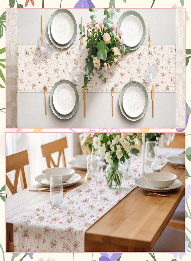 Mindsoft 13" x 72" Inch Pink Bow Floral Table Runner Pink Bow Flower Table Decor Flower Cloth Runner Coquette Dining Decoration for Wedding Birthday Party Holiday Valentine Home Bridal Decor - Image 4
