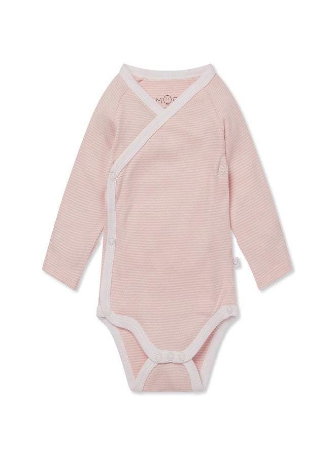 MORI Baby Long Sleeve Kimono Bodysuit in Blush Stripe for Boys and Girls - Wrap Romper with Nickel Free Poppers - Newborn - Image 1