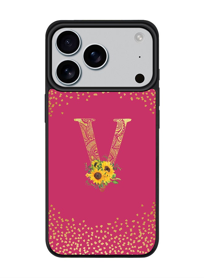 Stylizedd iPhone 17 Pro Case, [Compatible with MagSafe] Slim Magnetic cover Phone Case iPhone 17 Pro -Custom Floral Monogram - V ( Deep Pink ) - Image 1