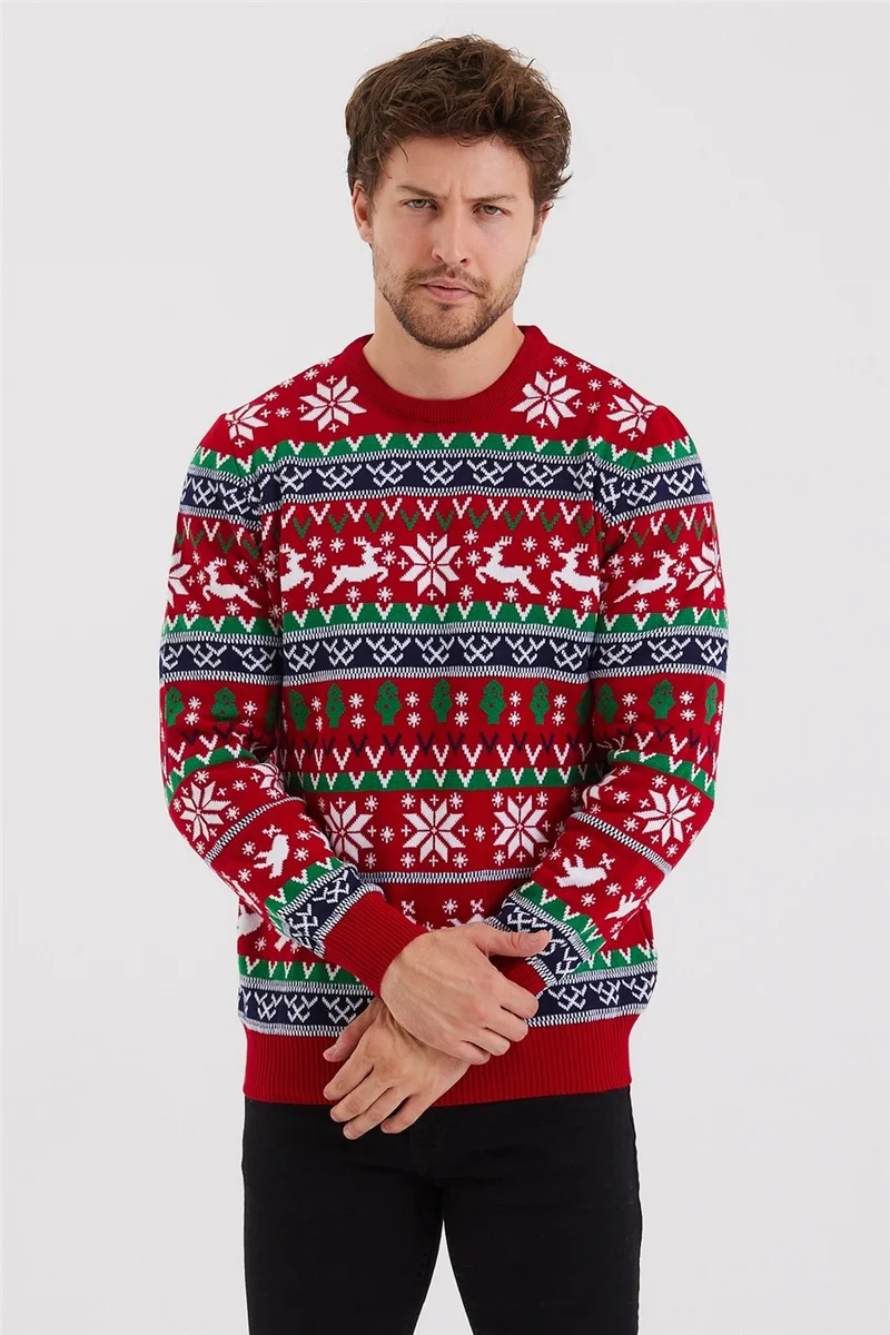 Cool Tarz Cool Style Men's Red-Green-White Christmas New Year Sweater-NOELKZKR200S