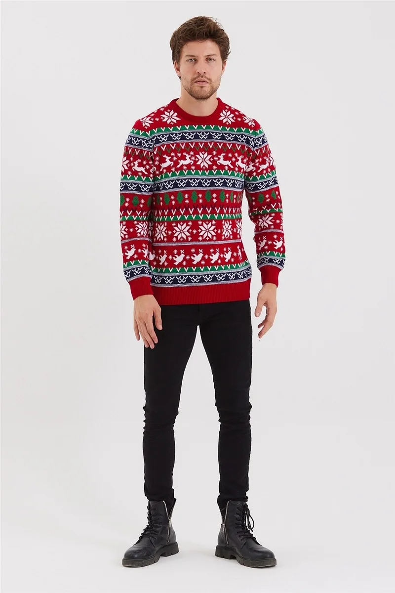 Cool Tarz Cool Style Men's Red-Green-White Christmas New Year Sweater-NOELKZKR200S