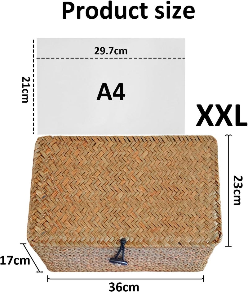 Esoes Wicker Storage Basket Woven Rattan Storage Box With Lids Seagrass Laundry Baskets Makeup Organizer For Bathroom, Living Room, Kitchen (XXL) - Image 2