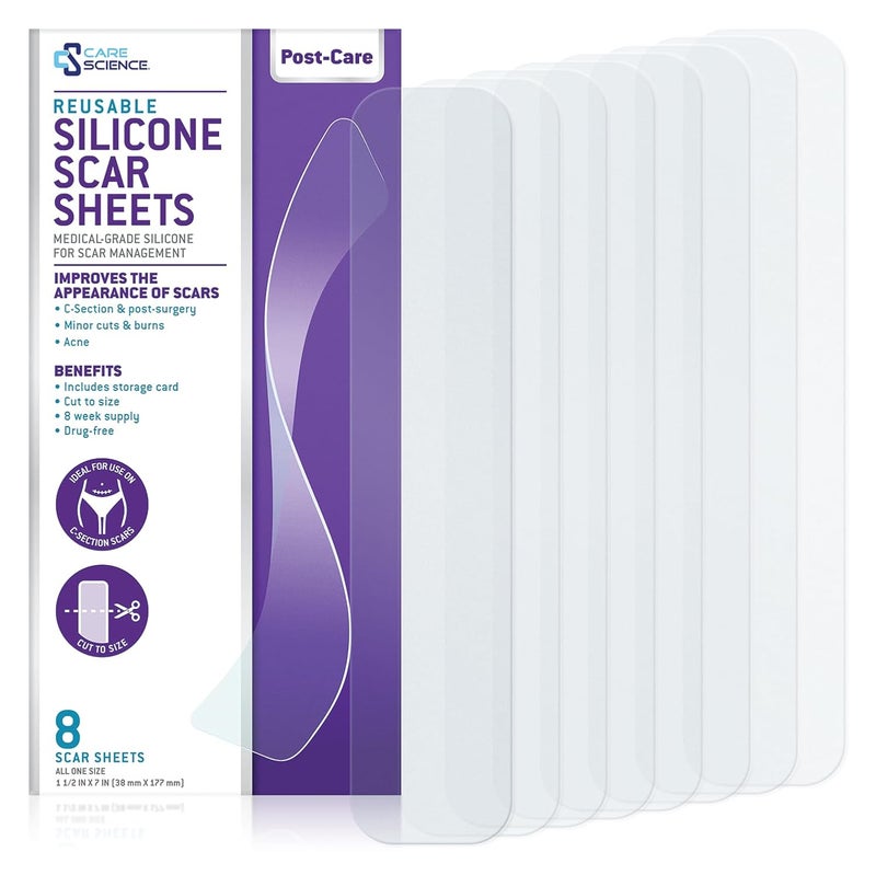 Care Science C Section Recovery Silicone Scar Sheets 15in x 7in 8ct Reuseable Scar Sheets for Reducing the Appearance of CSection Keloid and Acne Scars - Image 1