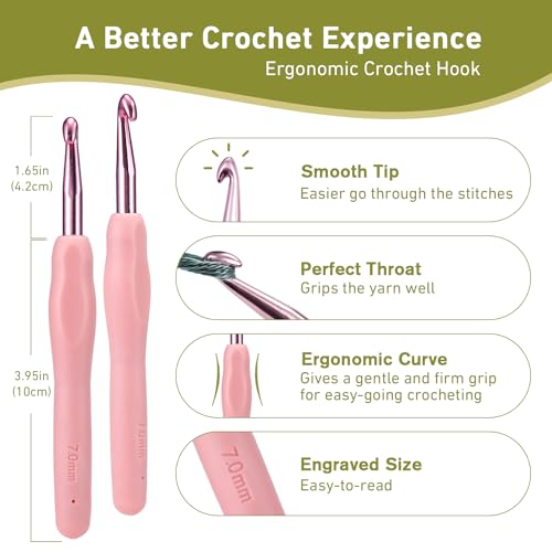 YOJOB 7mm Crochet Hook, Supers Smooth 7 mm Ergonomic Crochet Hooks for Beginner, Comfort for Arthritic, 1 Pack - Image 2