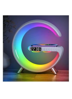 Wireless Charger Atmosphere Lamp 2023 New Intelligent LED Table Lamp Bluetooth Speaker Dimmable Night Light Touch Lamp Alarm Clock with Music Sync App Control for Bedroom Home Decor White
