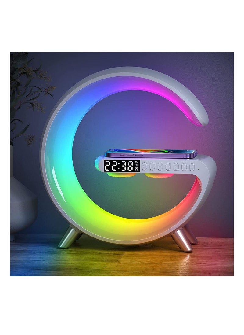 Generic - Wireless Charger Atmosphere Lamp 2023 New Intelligent LED Table Lamp Bluetooth Speaker Dimmable Night Light Touch Lamp Alarm Clock with Music Sync App Control for Bedroom Home Decor White - Image 1