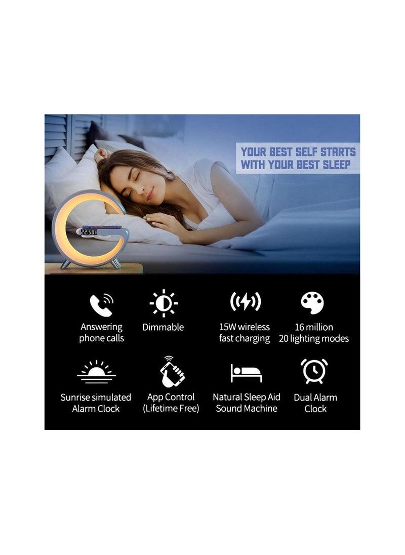 Generic - Wireless Charger Atmosphere Lamp 2023 New Intelligent LED Table Lamp Bluetooth Speaker Dimmable Night Light Touch Lamp Alarm Clock with Music Sync App Control for Bedroom Home Decor White - Image 1