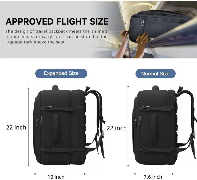 Gieury 55L Carry On Backpack, Extra Large Travel Backpack for Men & Women, Expandable 60L Big Capacity Bag For Airplanes, Travel Gifts for Men Women, Fits 18.4 Inch Laptop, Luggage Suitcase Daypack, Black - Image 3