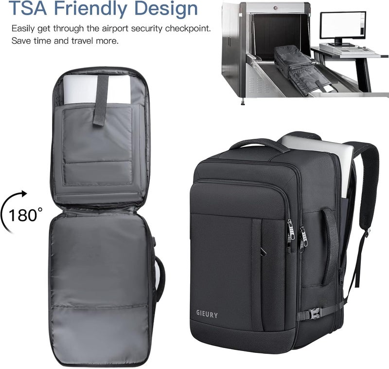 Gieury 55L Carry On Backpack, Extra Large Travel Backpack for Men & Women, Expandable 60L Big Capacity Bag For Airplanes, Travel Gifts for Men Women, Fits 18.4 Inch Laptop, Luggage Suitcase Daypack, Black - Image 4