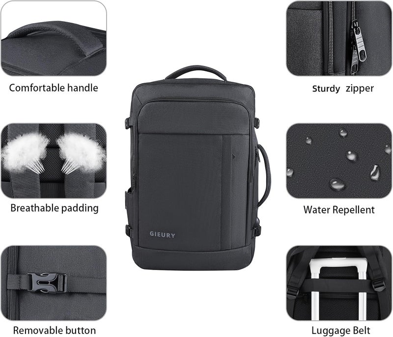 Gieury 55L Carry On Backpack, Extra Large Travel Backpack for Men & Women, Expandable 60L Big Capacity Bag For Airplanes, Travel Gifts for Men Women, Fits 18.4 Inch Laptop, Luggage Suitcase Daypack, Black - Image 5