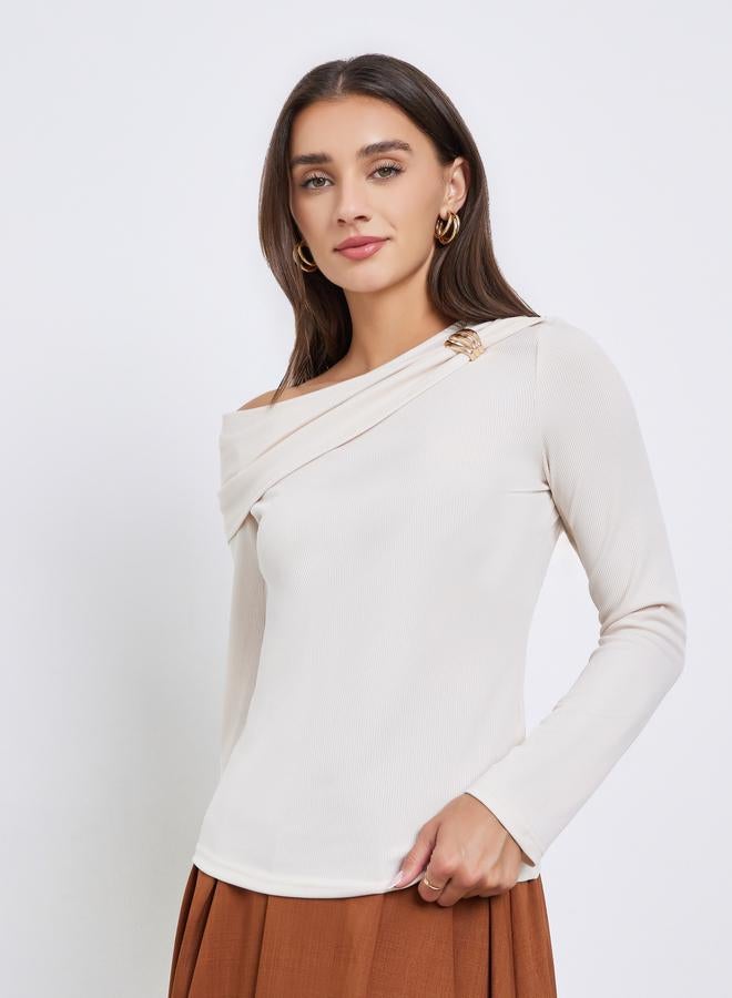 Styli Solid Metal Buckle Detail Knit Top - Image 3