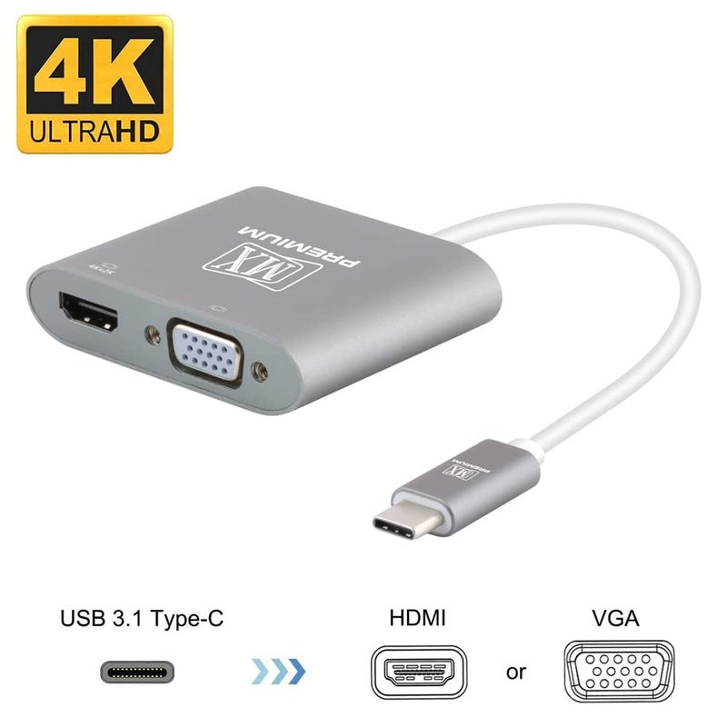 MX محول MXP USB-C إلى HDMI/VGA – محول عرض مزدوج من نوع C للكمبيوتر المحمول، ماك بوك، كروم بوك، آيباد، ديل، HP – متوافق مع 1080p و 4K - Image 2