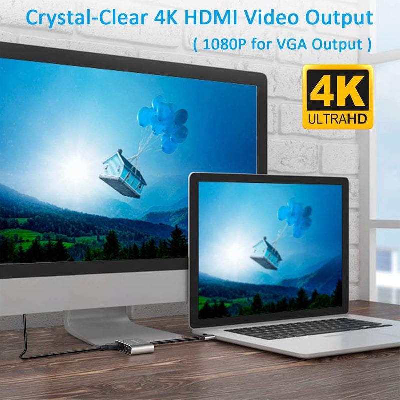 MX محول MXP USB-C إلى HDMI/VGA – محول عرض مزدوج من نوع C للكمبيوتر المحمول، ماك بوك، كروم بوك، آيباد، ديل، HP – متوافق مع 1080p و 4K - Image 5
