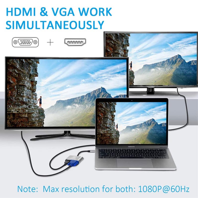MX محول MXP USB-C إلى HDMI/VGA – محول عرض مزدوج من نوع C للكمبيوتر المحمول، ماك بوك، كروم بوك، آيباد، ديل، HP – متوافق مع 1080p و 4K - Image 4