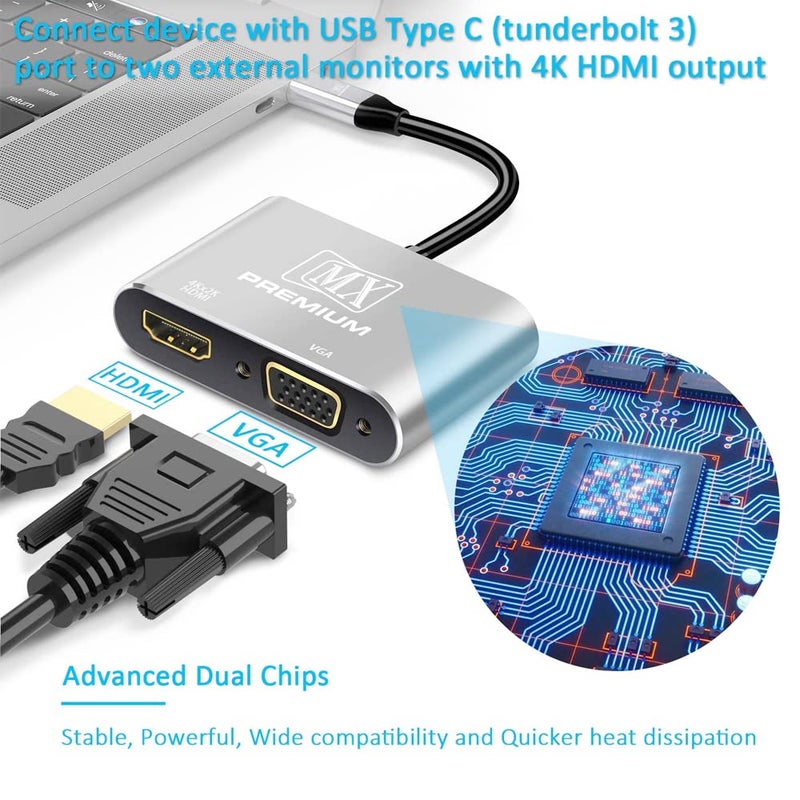 MX محول MXP USB-C إلى HDMI/VGA – محول عرض مزدوج من نوع C للكمبيوتر المحمول، ماك بوك، كروم بوك، آيباد، ديل، HP – متوافق مع 1080p و 4K - Image 3