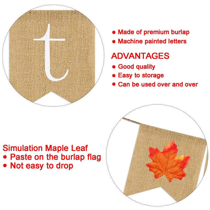 Partyprops Thankful Burlap Banner | Thankful Burlap Wall Banner| Thanksgiving Banner | Rustic Thanksgiving Decoration | Fall Banner| Thanksgiving Decor - Image 4