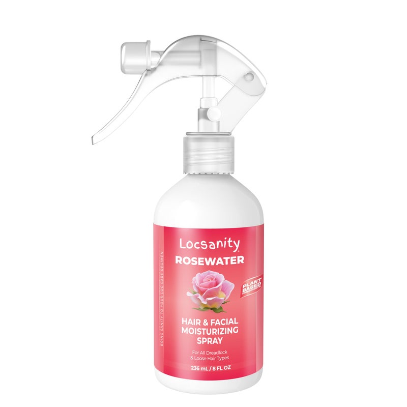 Locsanity Pure Rosewater Hair and Facial Spray â€“ Regular Size Hydrating Face Mist to Soothe, Refresh, and Rejuvenate Skin, Reduce Oil and Buildup (8oz) - Image 1