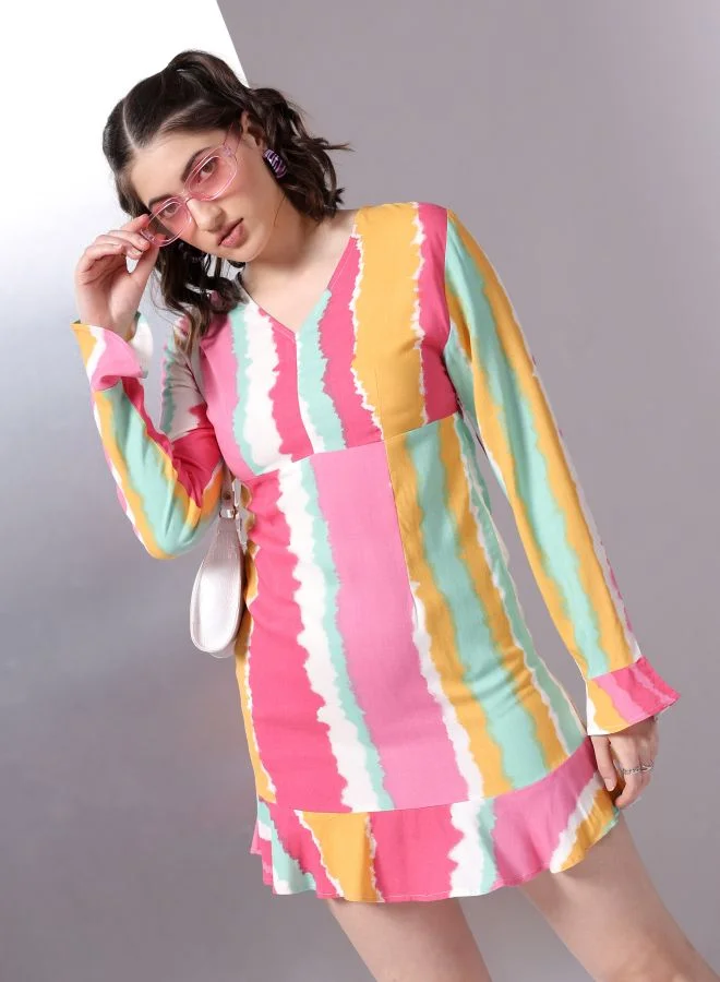 مرفوعة Women A-Line Casual Striped Mini Dress