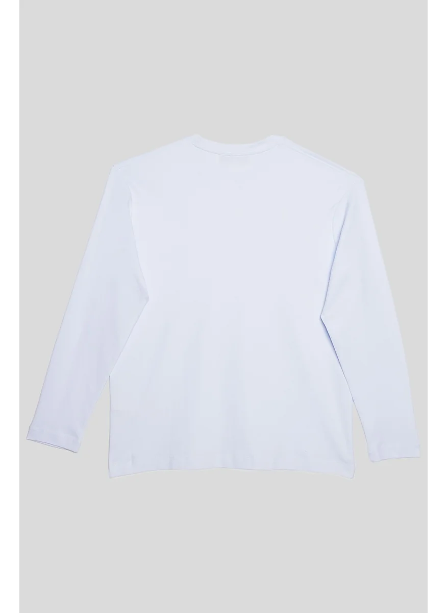 تودورس Unisex Relax Fit Comfortable Cut Cotton Crew Neck White Sweatshirt