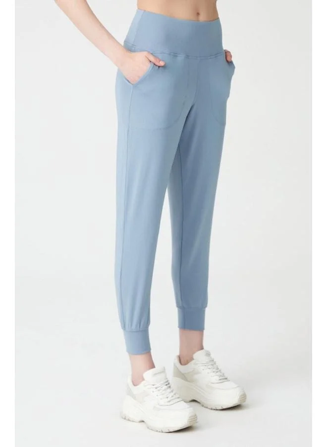 Los Ojos Women's Blue Grey High Waist Jogger Sweatpants.