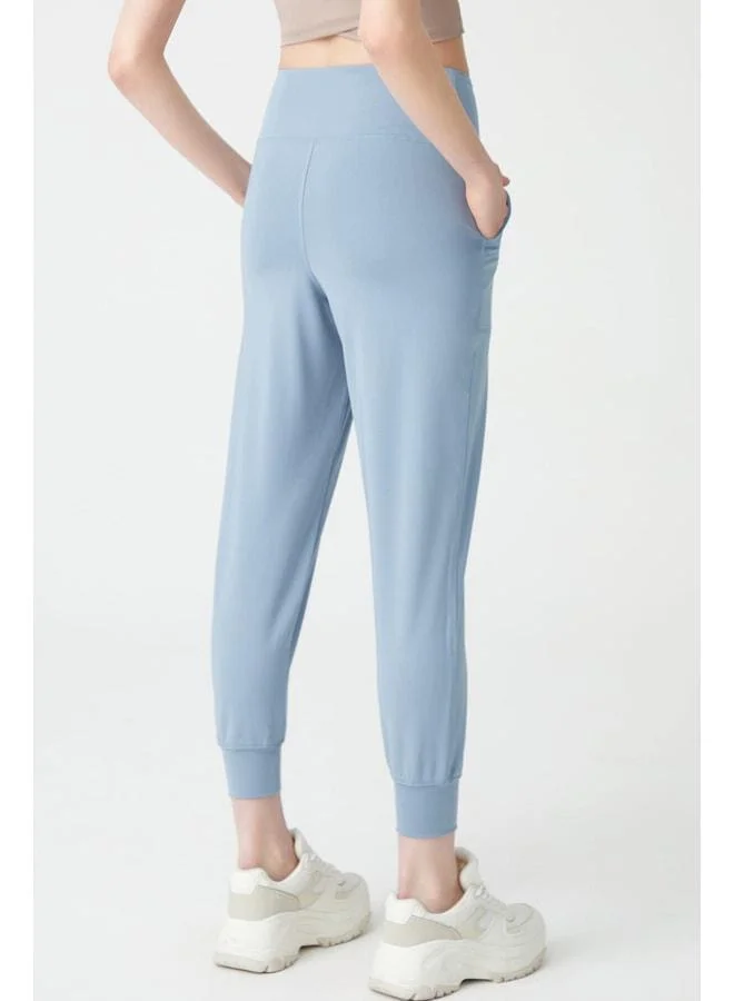 Los Ojos Women's Blue Grey High Waist Jogger Sweatpants.
